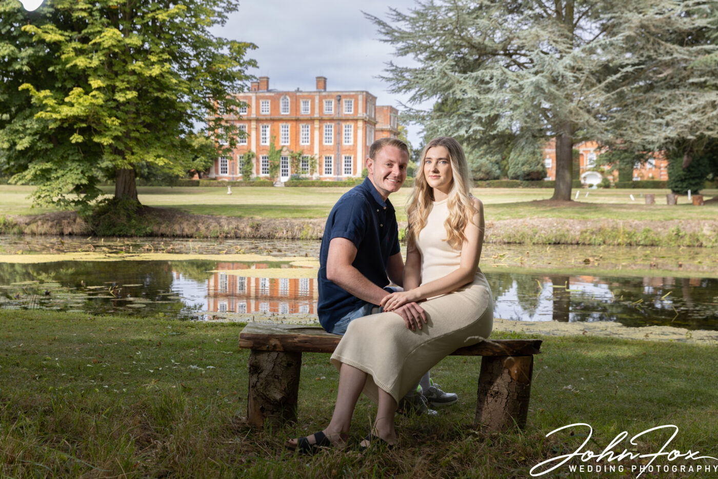Pre-wedding shoot by the lake of Chicheley Hall