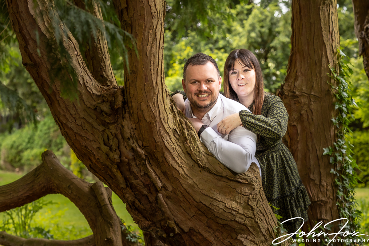 Pre-wedding photoshoot of bride and groom to be in the gardens and grounds of Missenden Abbey
