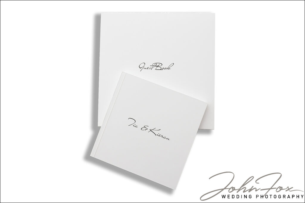 Tia and Kieran's personalised wedding guest book for their Foxtail Barns wedding