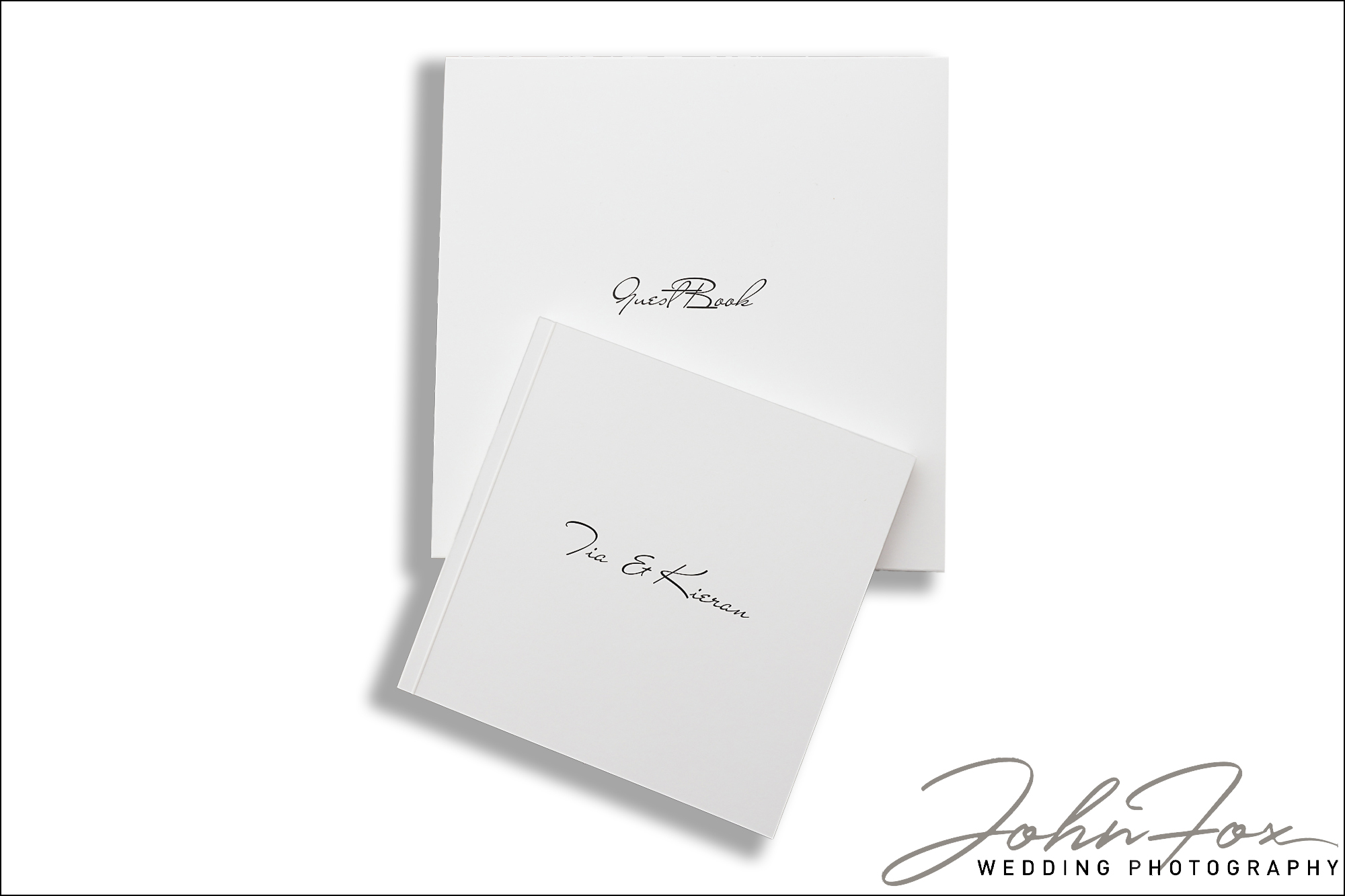 Tia and Kieran's personalised wedding guest book for their Foxtail Barns wedding